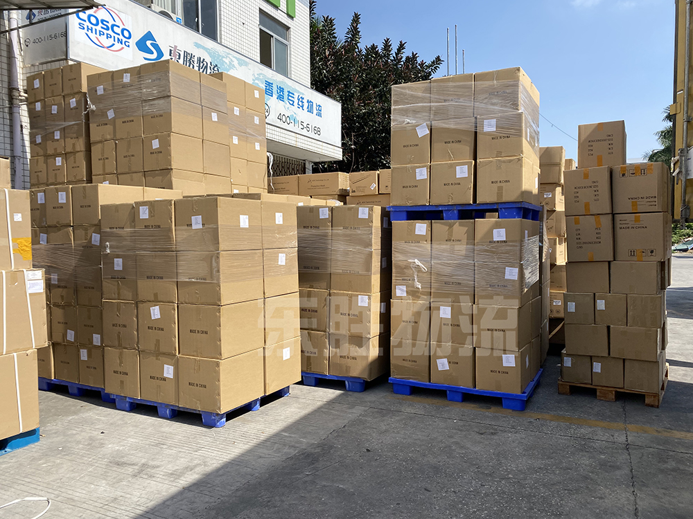 防疫物資出口，防護口罩出口裝貨運輸現場圖；深圳東勝物流